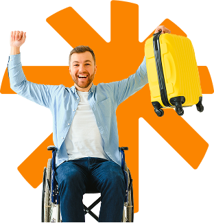 Persona usuaria de silla de ruedas con su equipaje